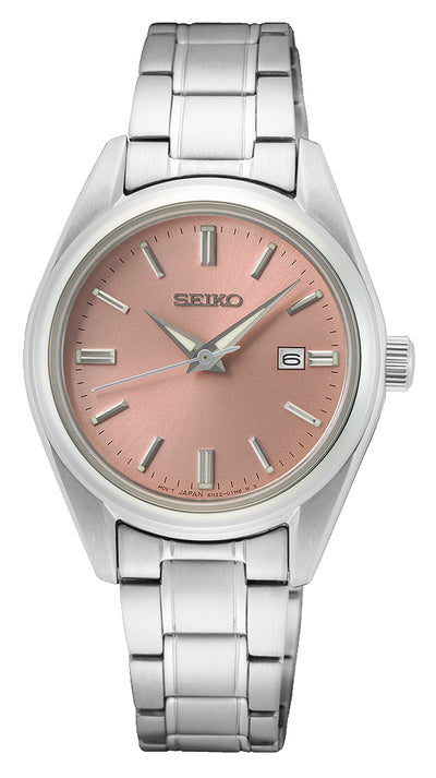 Seiko Stainless Steel Sapphire Quartz Salmon Dial Watch SUR529P