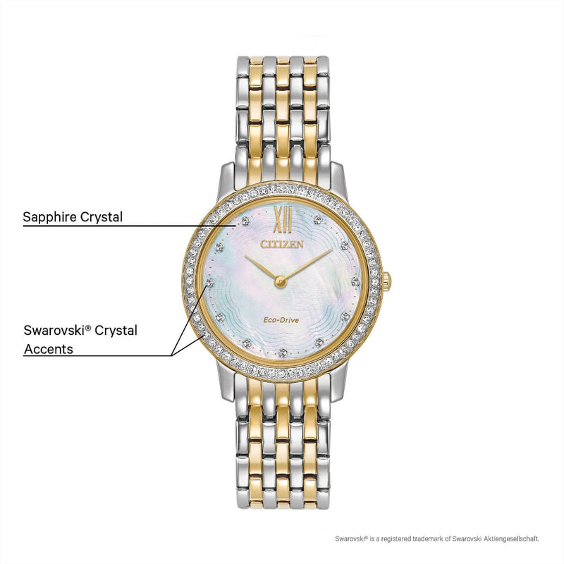 Citizen mother of pearl dial swarovski deals crystals ladies watch