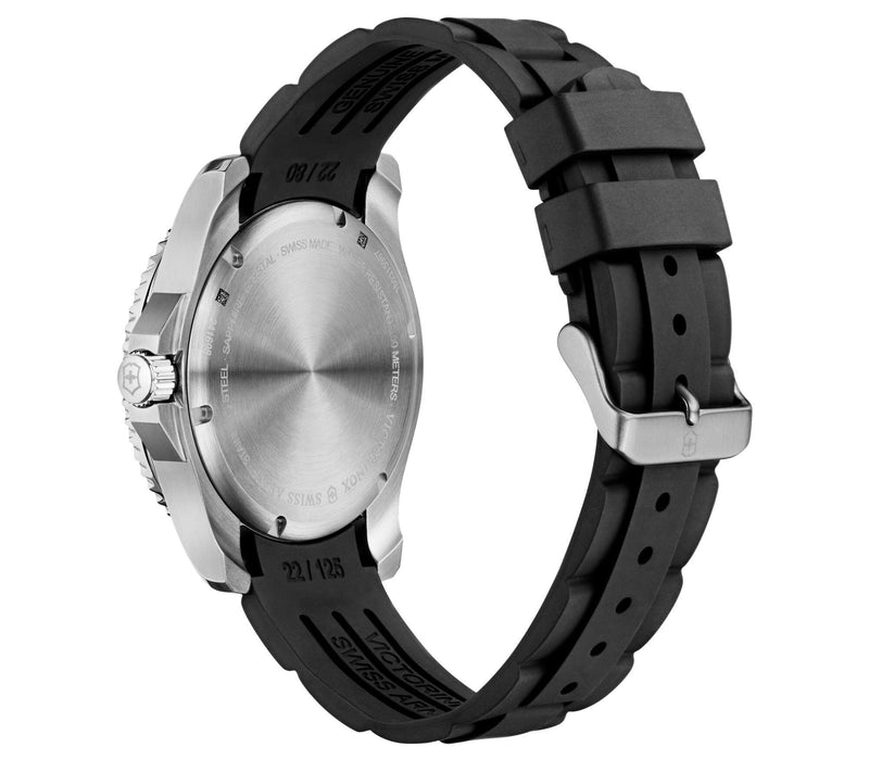 Wristwatch with a black rubber strap and silver-toned metal case.