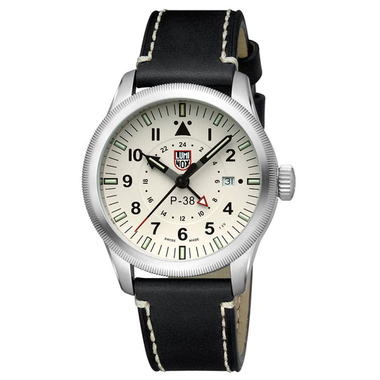Luminox P–38 Lightning Pilot 黑色皮革表带男士手表 XA.9527