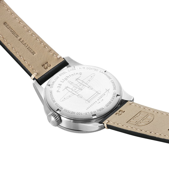 Luminox P–38 Lightning Pilot 黑色皮革表带男士手表 XA.9527
