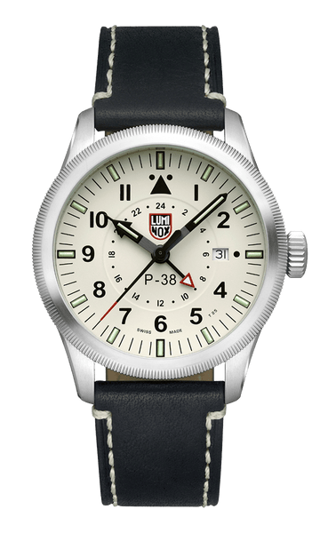 Luminox P–38 Lightning Pilot 黑色皮革表带男士手表 XA.9527