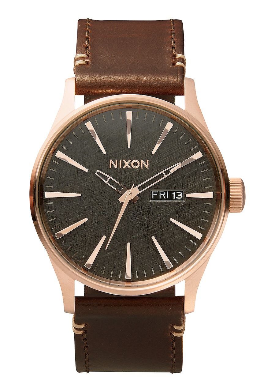 Nixon Sentry Leather Rose Gold / Gunmetal / Brown Mens Watch A1052001-00