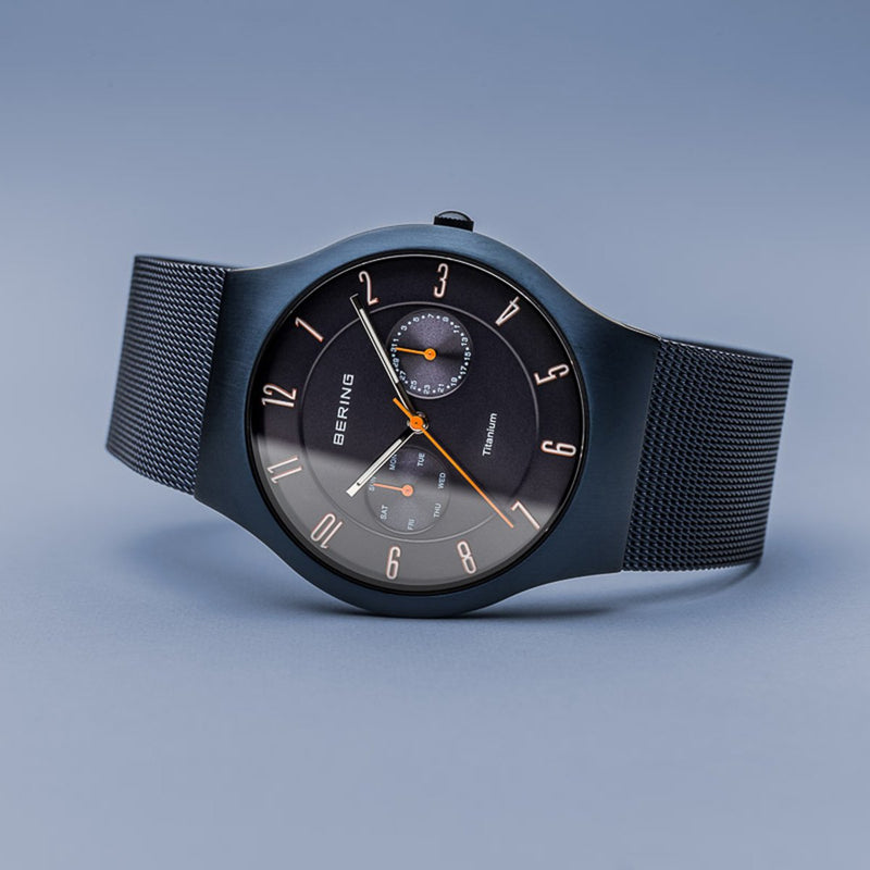 Bering Titanium Brushed Blue Mesh Watch