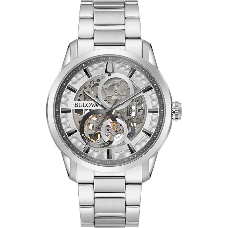 Bulova Sutton Automatic Silver Stainless Band Mens Watch 96A267