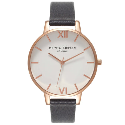 Olivia Burton Big Dial White Dial Black Leather Watch