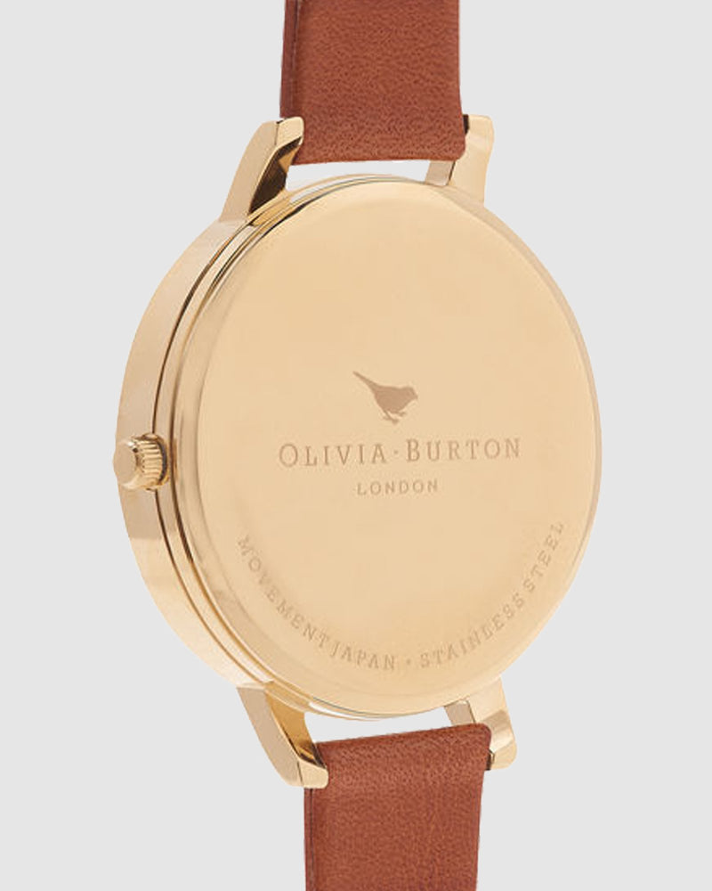 Olivia Burton 大表盘金壳棕褐色手表 - 金色