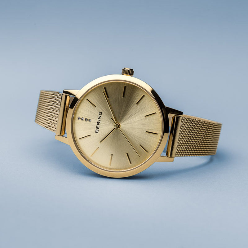 Bering Classic Polished Gold 34mm Mesh Watch