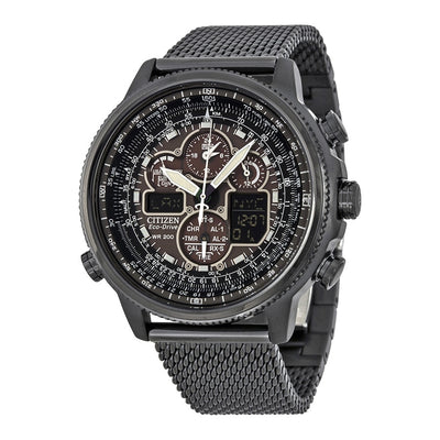 Citizen Navihawk A-T Eco-Drive Black Dial Black Stainless Steel Chrono Mens Watch