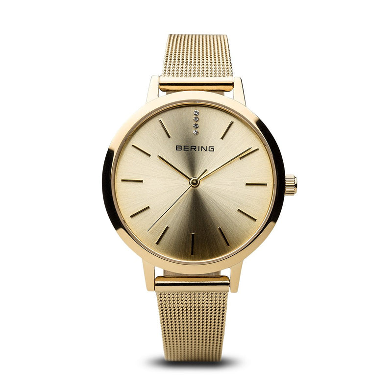 Bering Classic Polished Gold 34mm Mesh Watch