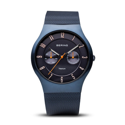 Bering Titanium Brushed Blue Mesh Watch