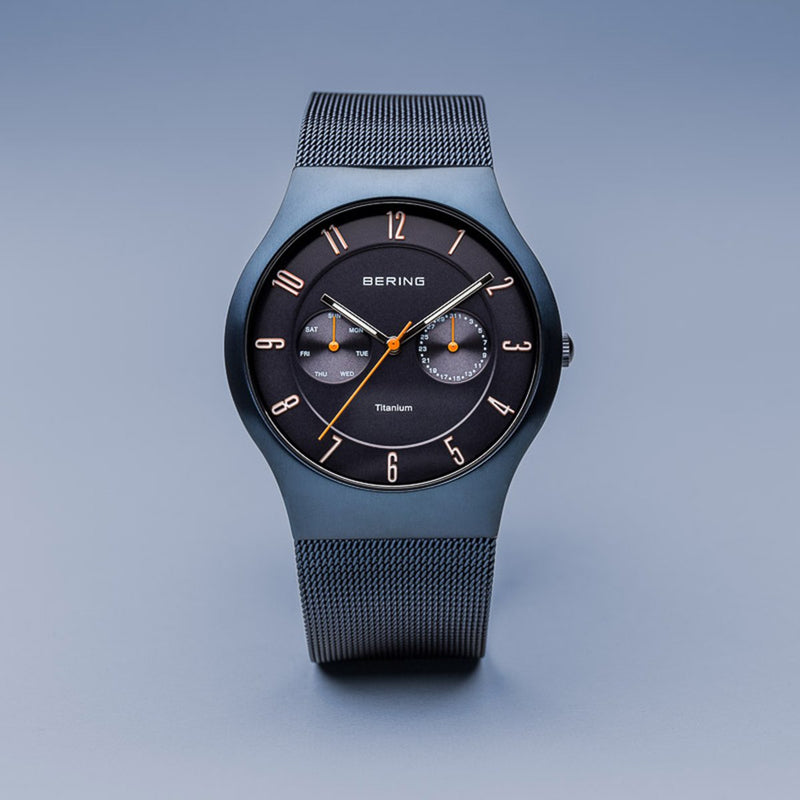 Bering Titanium Brushed Blue Mesh Watch