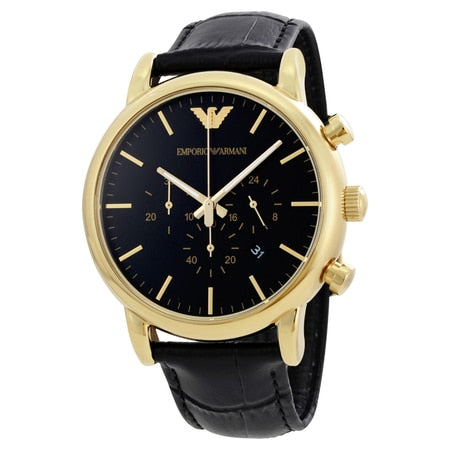 Emporio Armani AR1917 Men's Elegant Black Leather Quartz Watch with Date