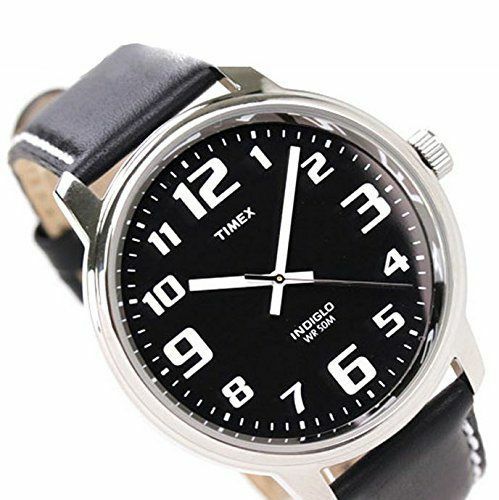 Timex T28071 Easy Reader 黑色皮革表带男式手表