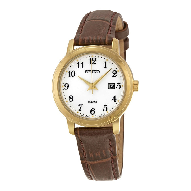 Seiko White Dial Leather Ladies Watch