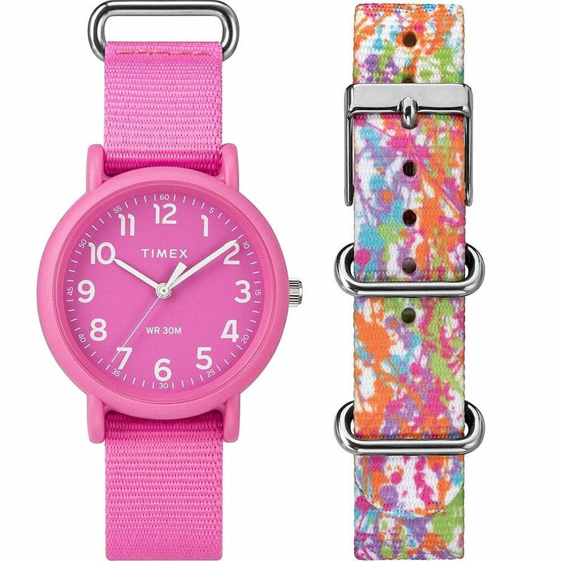 Timex Weekender Twg018100 Matte Pink Nylon Analog Quartz Fashion Watch