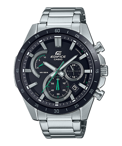 卡西欧 Edifice 黑色绿色表盘计时金属表带手表 EFR573DB-1A