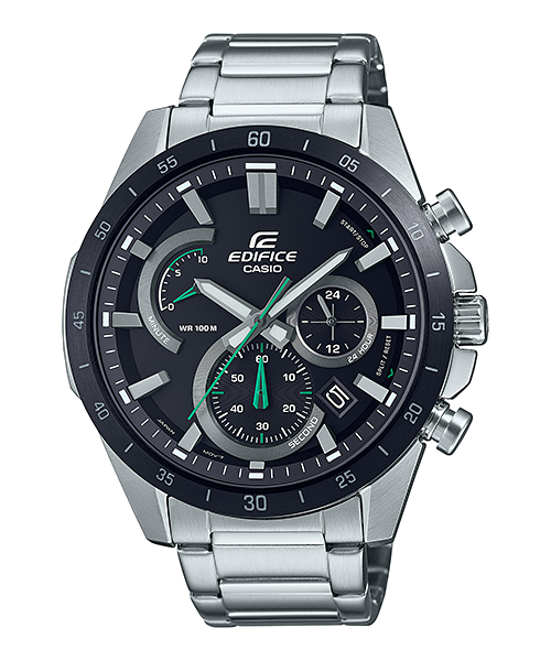 卡西欧 Edifice 黑色绿色表盘计时金属表带手表 EFR573DB-1A