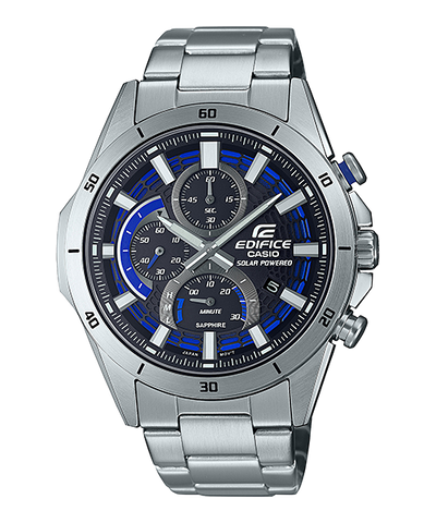 卡西欧 Edifice 黑色蓝色表盘计时金属表带手表 EFSS610D-1A