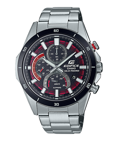 Casio Edifice Black with Red Dial Chronograph Metal Band Watch EFSS610 Watch Direct