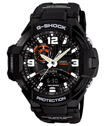 G-Shock wristwatch with a black face and multiple dials.