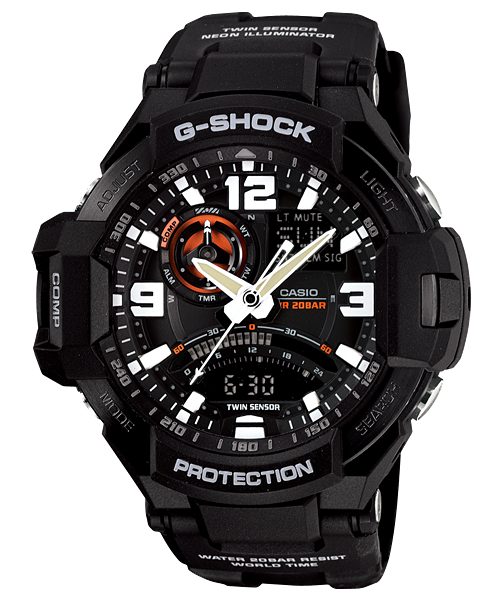 G-Shock wristwatch with a black face and multiple dials.