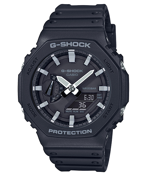 Black G-Shock wristwatch with analog and digital display.