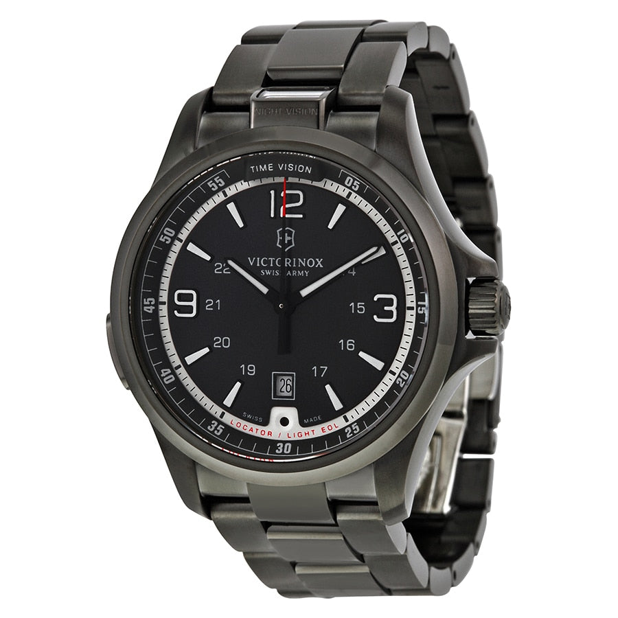 Victorinox Mens 241665 Swiss Army Night Vision Dark Grey Dial Black Ice Pvd Steel Watch